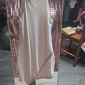 BCBGMaxAzria Cream Sleeveless Shift Dress with Glitter Trim